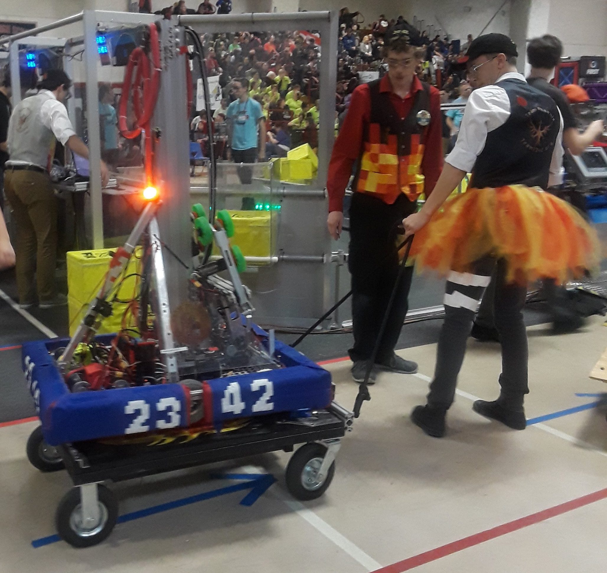 Loading the robot onto the field while looking dapper