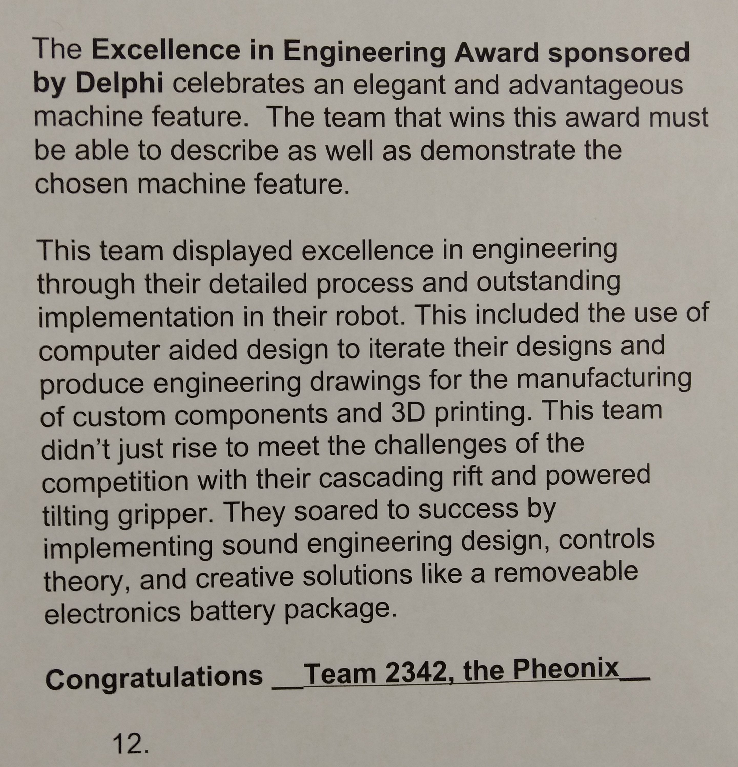 Excellence in Engineering Award Write-up by the Judges